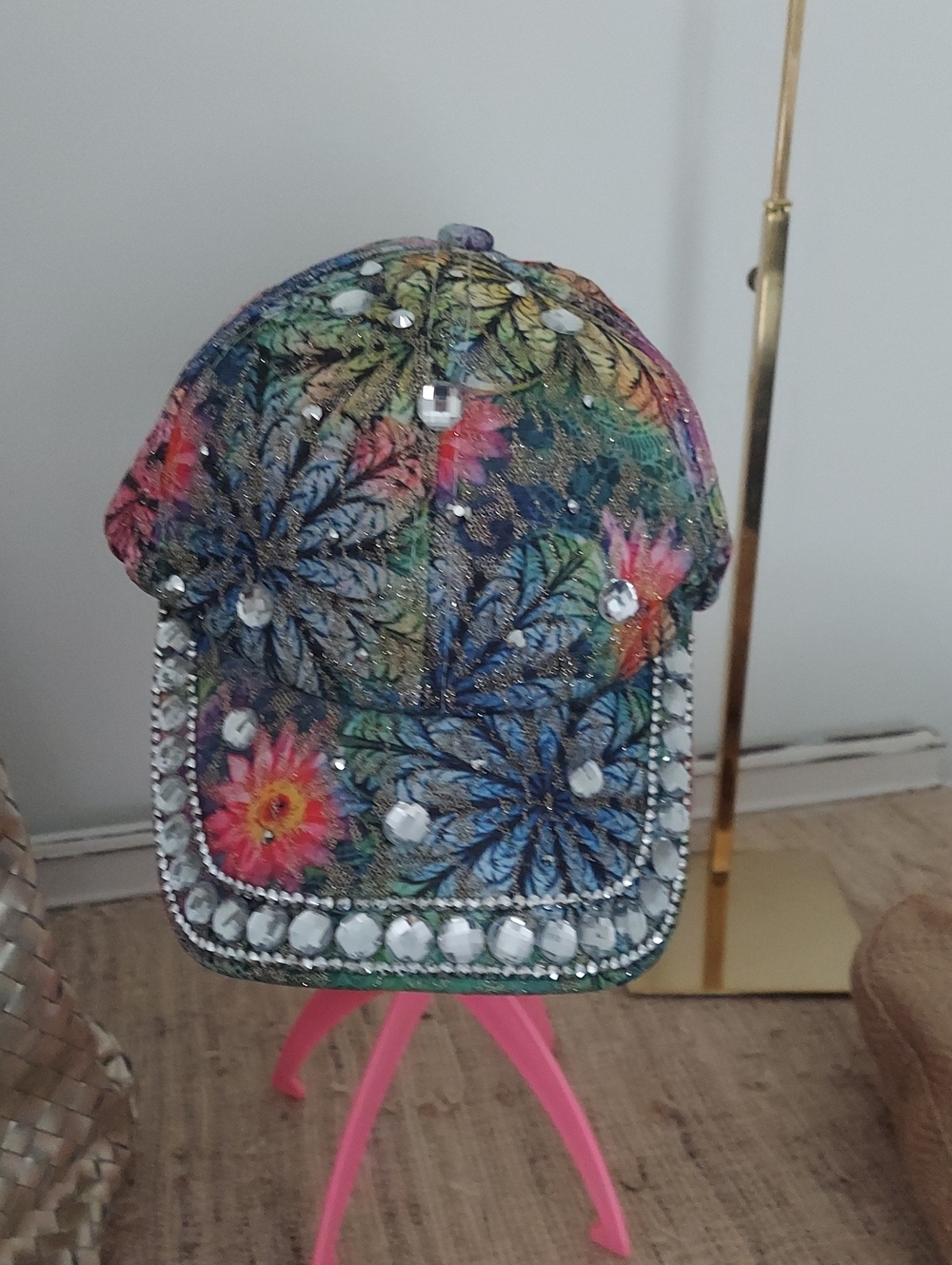Embellished Rainbow Floral Baseball Cap